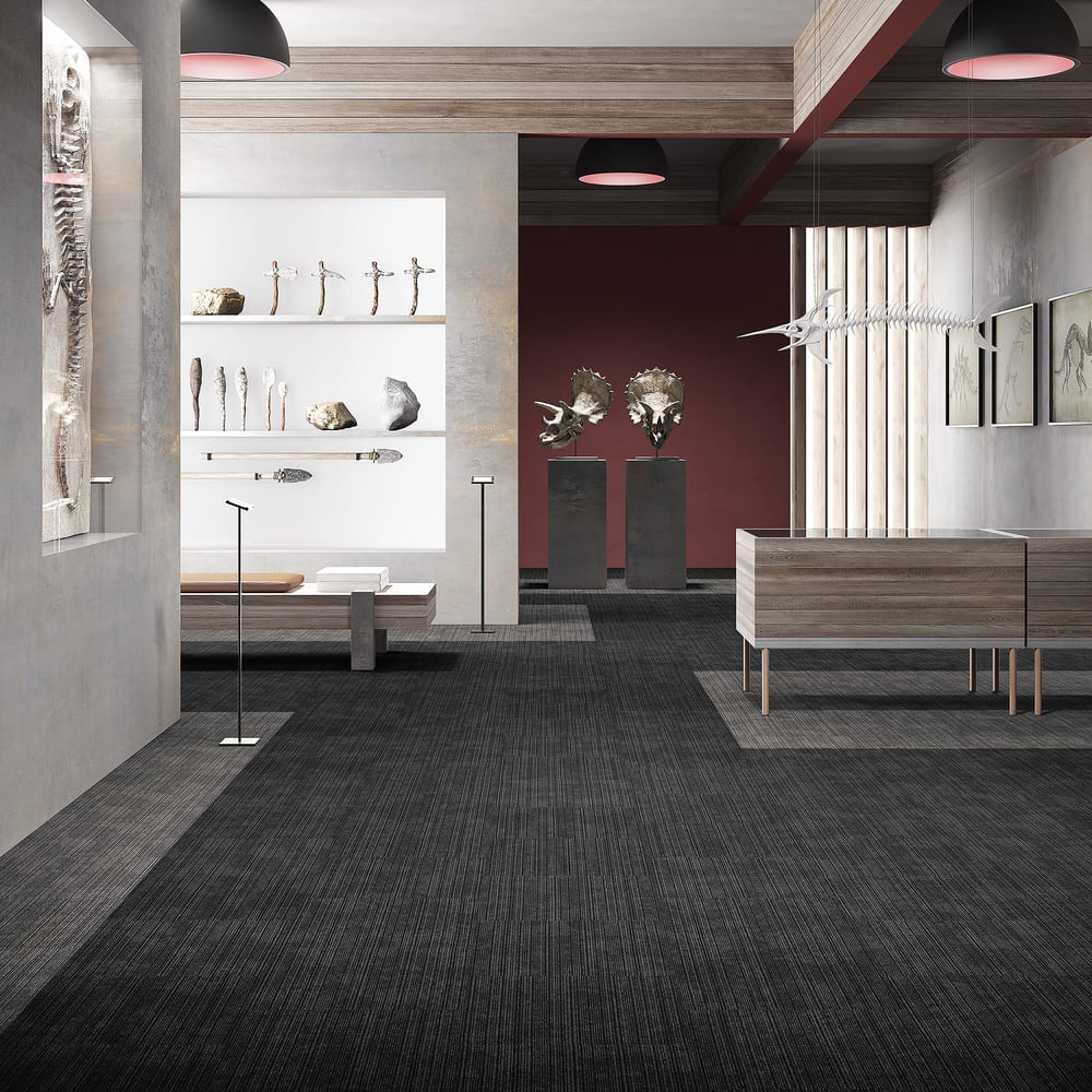 Ковровая плитка Associated Weavers Mambo Tile цвет 99 Smoke 500×500×5,9 фото в интерьере